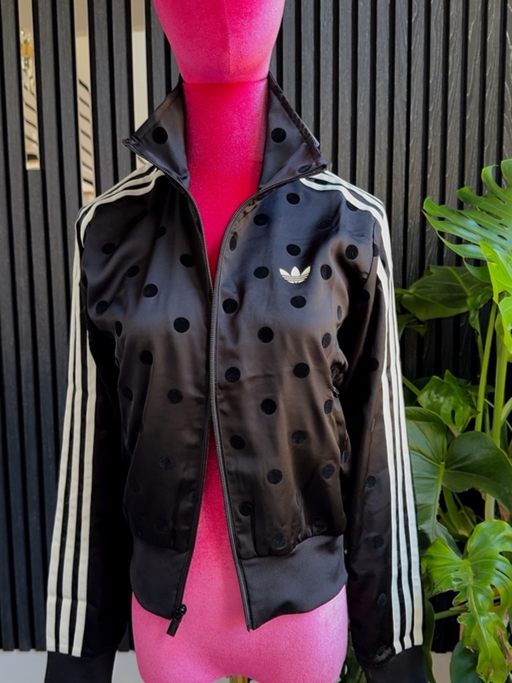 adidas Black Polka Dot Three-Stripe Bomber Jacket